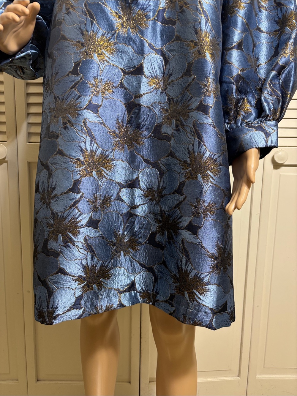 Pomander Place Blue Jacquard Samantha Dress Floral Balloon Sleeves XXL - Picture 7 of 16